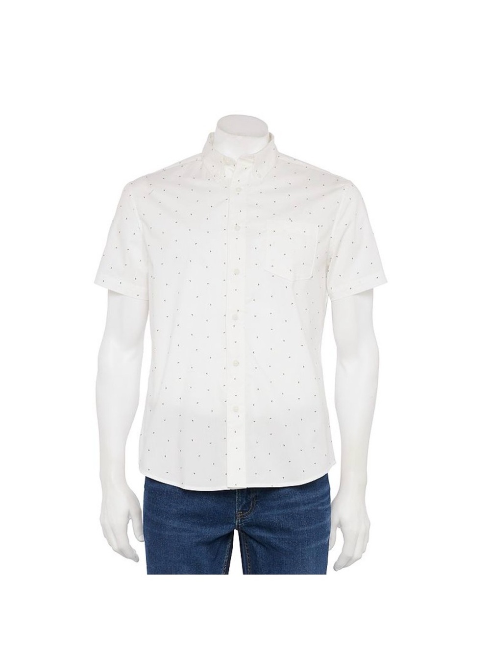 Sonoma White Short-Sleeve Button-Down Shirt with Micro Dot Print